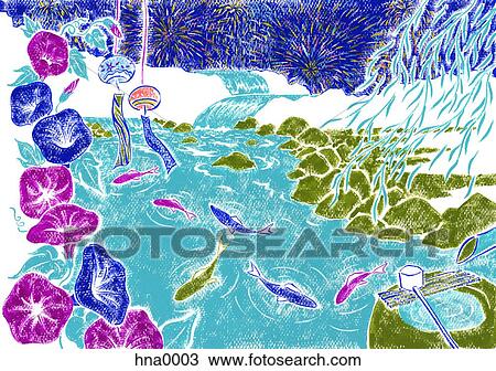 Drawing - Fish swimming in pond. Fotosearch