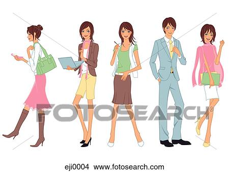 Stock Illustration - Five fashionable young women. Fotosearch