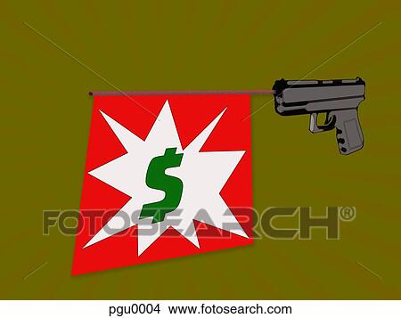 Flag coming out from gun View Large Illustration Stock Illustration - Flag coming out from gun. Fotosearch