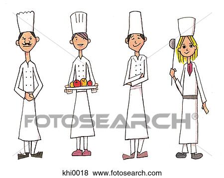Stock Illustration - Four chefs in row. Fotosearch