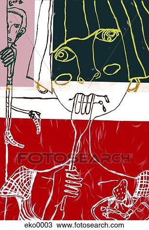 Drawing - Girl eating with man standing behind. Fotosearch