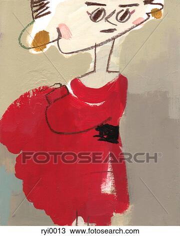 Girl in red dress View Large Illustration Drawing - Girl in red dress. Fotosearch