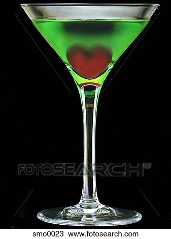 Green cocktail with heart shaped cherry View Large Illustration Drawing - Green cocktail with heart shaped cherry. Fotosearch