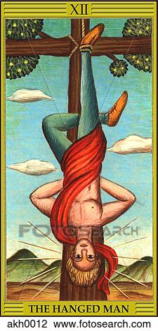 Drawing - Hanged man tarot card. Fotosearch