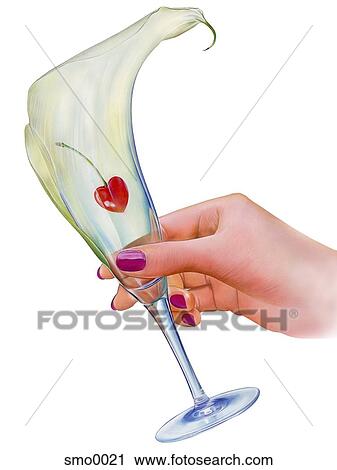 Clip Art - Heart shaped cherry in champagne flute. Fotosearch