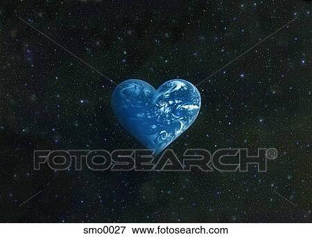 Stock Illustration - Heart shaped earth in sky. Fotosearch