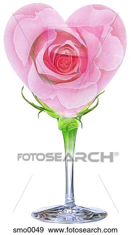 Stock Illustration - Heart shaped pink rose on wine glass. Fotosearch