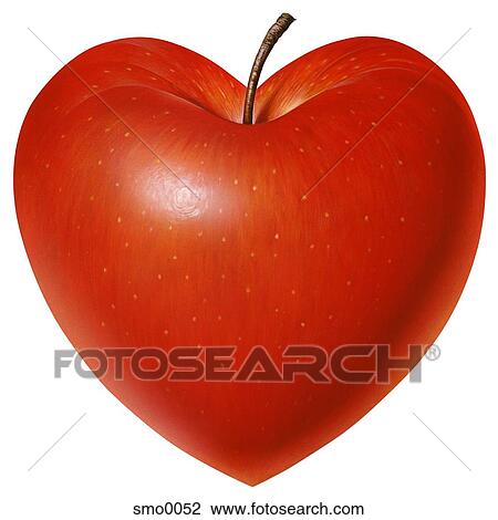 Drawing - Heart shaped red apple against white background. Fotosearch