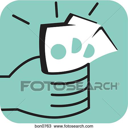 Human hand holding wad of money View Large Illustration Drawing - Human hand holding wad of money. Fotosearch