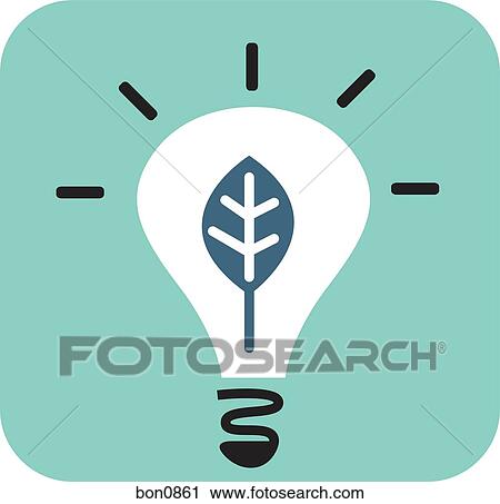 Clip Art - Illuminated light bulb with leaf in it. Fotosearch