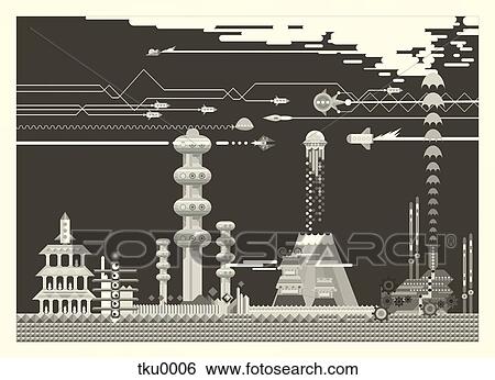 Stock Illustration - Illustration of futuristic city. Fotosearch