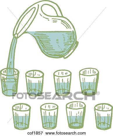 Jug pouring water into glasses View Large Illustration Stock Illustration - Jug pouring water into glasses. Fotosearch