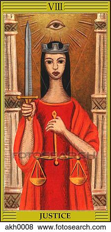 Stock Illustration - Justice tarot card. Fotosearch