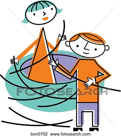 Drawing - Man and woman building nest. Fotosearch