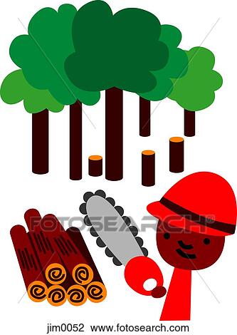 Man cutting down trees View Large Illustration Drawing - Man cutting down trees. Fotosearch