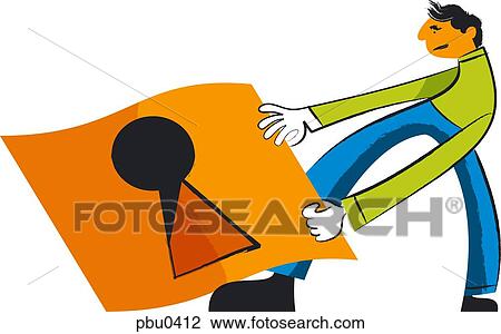 Man dragging keyhole View Large Illustration Drawing - Man dragging keyhole. Fotosearch