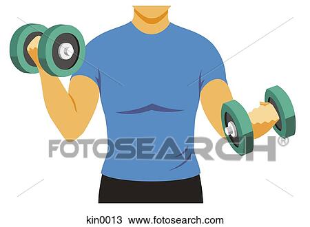Drawing - Man exercising with dumbbells. Fotosearch