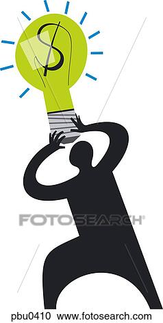 Clipart - Man holding lightbulb with dollar sign on it. Fotosearch