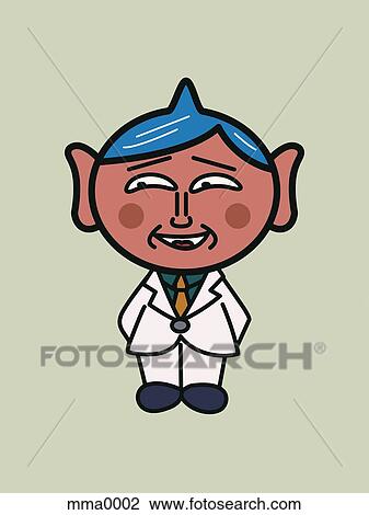Drawing - Man in white suit against grey background. Fotosearch