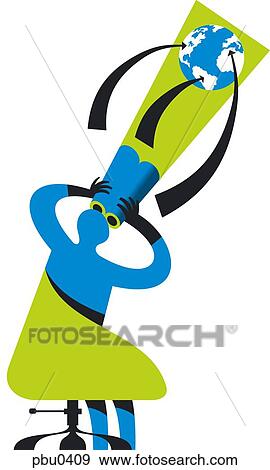 Stock Illustration - Man looking at globe through binoculars. Fotosearch