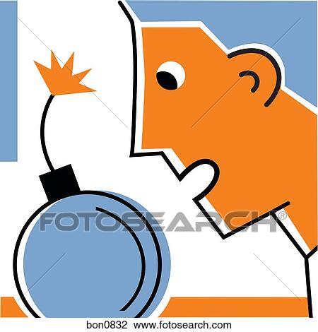 Man looking at time bomb View Large Illustration Drawing - Man looking at time bomb. Fotosearch