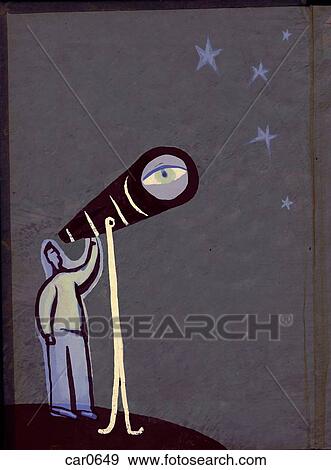 Man looking up at stars through telescope View Large Illustration Stock Illustration - Man looking up at stars through telescope. Fotosearch