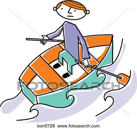 Stock Illustration - Man rowing boat. Fotosearch