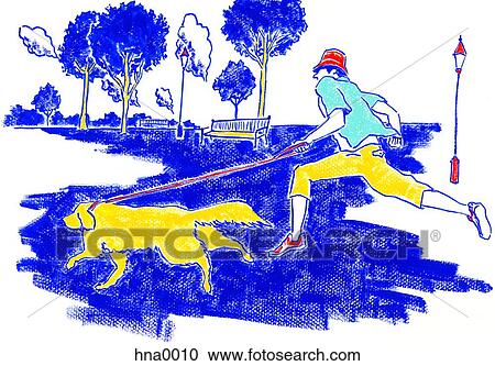 Clipart - Man running with dog. Fotosearch