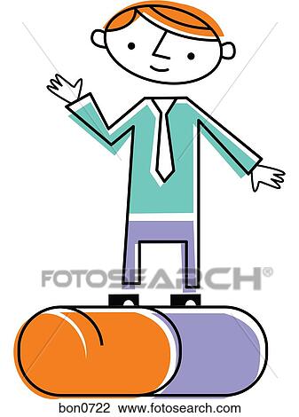 Drawing - Man standing on two capsules. Fotosearch