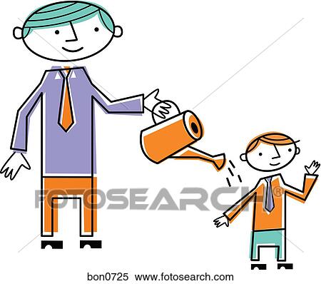 Stock Illustration - Man watering his son. Fotosearch