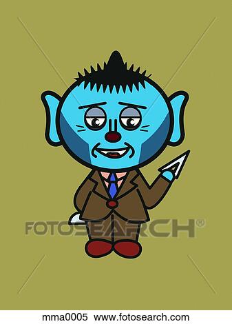 Stock Illustration - Man with blue face against green background. Fotosearch