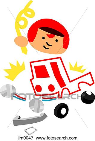Stock Illustration - Mechanic fixing truck. Fotosearch