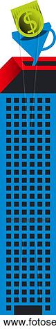 Stock Illustration - Money being funnelled into tall building. Fotosearch