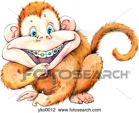 Monkey with braces View Large Illustration Drawing - Monkey with braces. Fotosearch