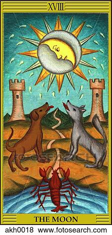 Stock Illustration - Moon tarot card. Fotosearch