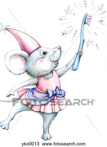 Drawing - Mouse holding toothbrush. Fotosearch
