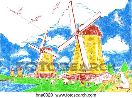 Netherlands صور الطبيعة ب الطواحين على الهواء Clipart Hna0020 Fotosearch
