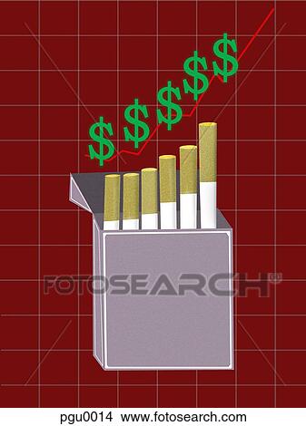 Stock Illustration - Packet of cigarettes and graph of rising dollar signs. Fotosearch