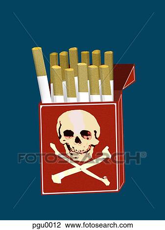 Packet of cigarettes with skull and crossbones on them View Large Illustration Drawing - Packet of cigarettes with skull and crossbones on them. Fotosearch