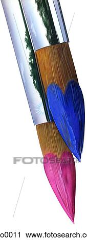 Clip Art - Paintbrushes dipped in pink and blue paint. Fotosearch