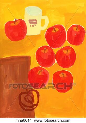 Stock Illustration - Painting of apples on table. Fotosearch