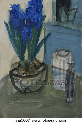 Stock Illustration - Painting of flower vase on table. Fotosearch