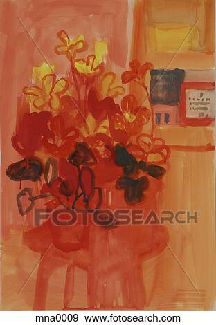 Stock Illustration - Painting of flower vase on table. Fotosearch