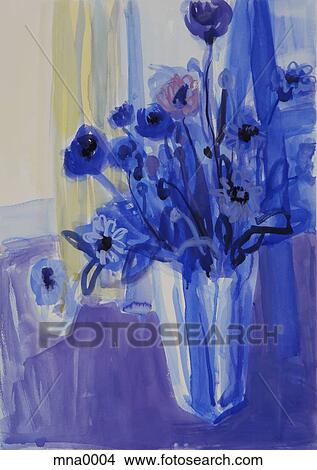 Stock Illustration - Painting of flowers vase on table. Fotosearch