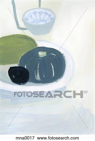 Stock Illustration - Painting of pumpkin on plate. Fotosearch