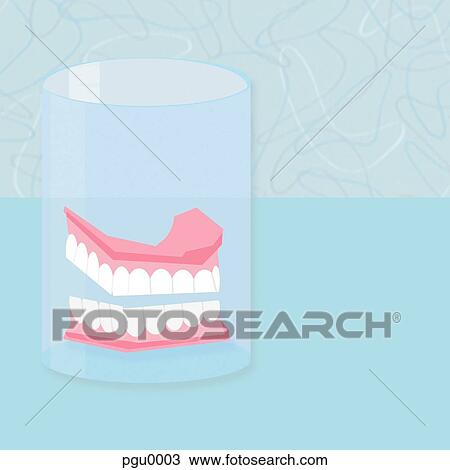 Drawing - Pair of dentures in glass. Fotosearch