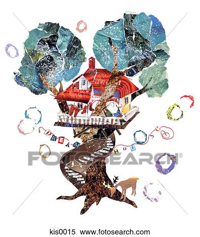 Paper collage of dream house View Large Illustration Stock Illustration - Paper collage of dream house. Fotosearch