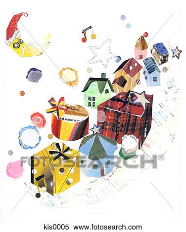 Stock Illustration - Paper collage of houses against white background. Fotosearch