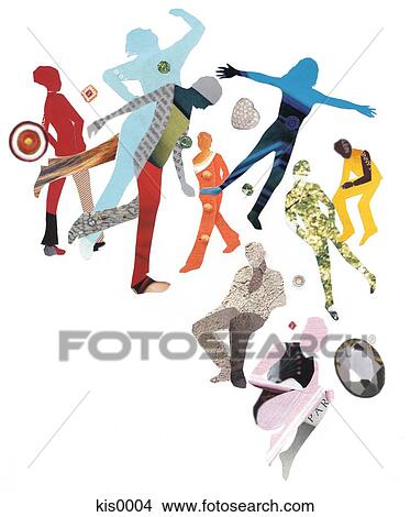 Stock Illustration - Paper collage of human figures in different poses. Fotosearch