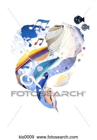 Stock Illustration - Paper collage of musical notes. Fotosearch